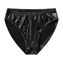(Black A, M) Calzoncillos de charol para hombre con cintura elástica, cómodos, ideales para clubes y baile en barra.