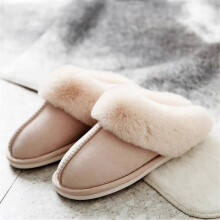 (Beige, 38-39) Pantuflas de pelo para hombre y mujer, plantilla de felpa forro de lana artificial, suela EVA, para uso indoor todo el año