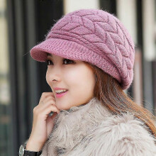 (Purple) Dames Winter Gebreide Muts met Vizier, Tweelaags Faux Voering, Elastisch Oorbescherming voor Koude Wind, Zwart