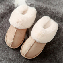 (Khaki, 40-41) Pantuflas de pelo para hombre y mujer, plantilla de felpa forro de lana artificial, suela EVA, para uso indoor todo el año