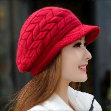 (Big Red) Cappello a maglia invernale da donna, due strati con visiera e copriorecchie, per attività all'aperto nel freddo