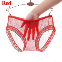 (red, XL) Braguitas transparentes de nailon sin costuras, de talle bajo, transpirables y ajustadas para mujer.