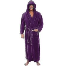 (Purple, XXL) Accappatoio uomo con cappuccio in flanella extra lungo, per occasioni casuali, adatto a primavera e autunno