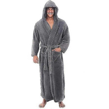 (Gray, L) Accappatoio uomo con cappuccio in flanella extra lungo, per occasioni casuali, adatto a primavera e autunno