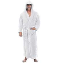 (White, M) Accappatoio uomo con cappuccio in flanella extra lungo, per occasioni casuali, adatto a primavera e autunno