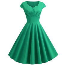 (GREEN, XXL) Vestido midi retro de los años 50 con cuello en V y manga corta, para cóctel, boda y fiesta