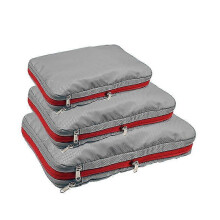 (grey) Set 3 pezzi sacchetti compressione da viaggio in nylon, impermeabile, per organizzazione abiti in valigia e armadio