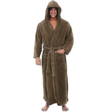 (Brown, XL) Accappatoio uomo con cappuccio in flanella extra lungo, per occasioni casuali, adatto a primavera e autunno