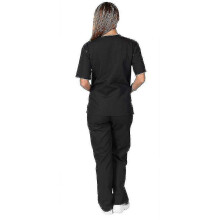 (Black, L) Unisex Medisch Scrub Set, V-hals korte mouw top + elastische taille broek, voor verpleegkundigen ziekenhuis laboratorium gebruik