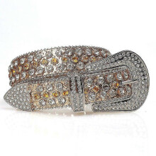 (Gold, 49.2 Inch) Vintage Copper Rhinestone Belt for Women and Men Western Style Jeans