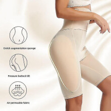 (beige, M) Ropa interior ajustada de talle alto con almohadillas de esponja incorporadas para realzar el contorno de las caderas y la curva en S.
