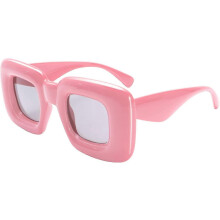 (pink) Women's Square Sunglasses with UV400 Protection Inflated Thick Frame Trendy Oversized Shades