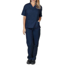 (Navy Blue, M) Set divise mediche unisex, top manica corta scollo a V e pantaloni vita elastica, per infermieri ospedale laboratorio