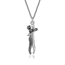 (Black B) Collana Ciondolo Abbraccio Coppia, Placcatura Metallo, Lunghezza Catena 40cm + 5cm Estensione, Ciondolo 3cm