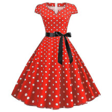 (Red, 2XL) Vestido de noche/fiesta de algodón estilo rockabilly de los años 50 y 60 con lunares para mujer.