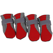 (Red, L) Scarpe per cani di piccola taglia, in rete traspirante con suola antiscivolo e cinture riflettenti, protezione zampa per tutte le stagioni