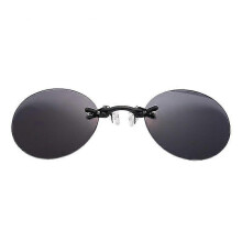 (Black) Clip On Nose Round Rimless Matrix Morpheus Mini Frameless Vintage Polarized Sunglasses, UV400 Protection for Driving Outdoor Activities