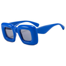 (blue) Inflated Thick Square Oversized Sunglasses, Plastic Frame Non-Polarized Plastic Lens, UV400 UV Protection, 60mm Lens For Women Men