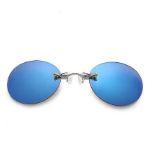 (Blue) Clip On Nose Round Rimless Matrix Morpheus Mini Frameless Vintage Polarized Sunglasses, UV400 Protection for Driving Outdoor Activities