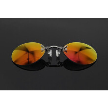 (Red) Clip On Nose Round Rimless Matrix Morpheus Mini Frameless Vintage Polarized Sunglasses, UV400 Protection for Driving Outdoor Activities