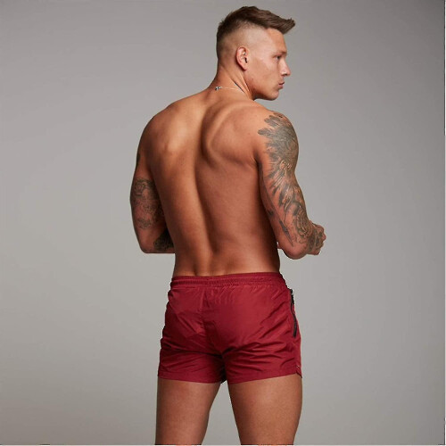 (Red, S) Men's Swim Trunks Mid-Length Quick-Drying with Zip Pockets and Adjustable Drawstring 2