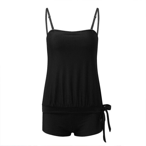 (Black, M) Women's Two-Piece Swimsuit Solid Colour Soft Padded Beach Pool Holiday 1