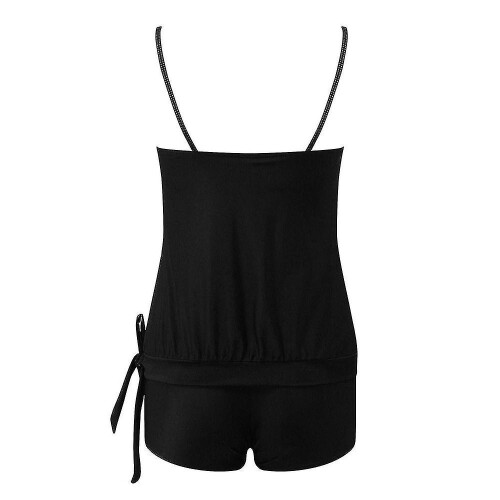 (Black, M) Women's Two-Piece Swimsuit Solid Colour Soft Padded Beach Pool Holiday 2
