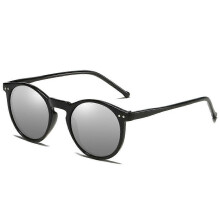 (Black-Silver, C2) Retro Polarized Sunglasses for Women, Vintage Small Round Frame, Polarized Lens UV400 Protection Eyewear