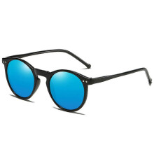 (Black-Blue, C3) Retro Polarized Sunglasses for Women, Vintage Small Round Frame, Polarized Lens UV400 Protection Eyewear
