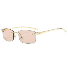 (Golden champagne) Rimless Rectangle Sunglasses, Vintage Cheetah Pattern, Candy Colours Clear Lenses, SO&EI Eyewear for Women and Men