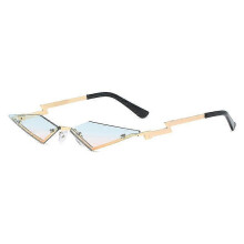 (Blue) Semi-Rimless Triangle Metal Sunglasses with UV400 Lenses for Women