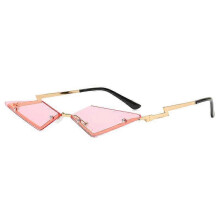 (Pink) Semi-Rimless Triangle Metal Sunglasses with UV400 Lenses for Women