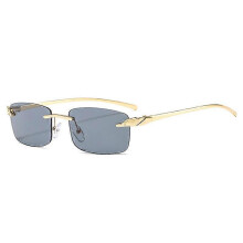 (Golden gray) Rimless Rectangle Sunglasses, Vintage Cheetah Pattern, Candy Colours Clear Lenses, SO&EI Eyewear for Women and Men