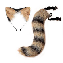 (Black Yellow) Set de accesorios para cosplay de zorro y gato, cola de piel sintética 50cm, diadema con orejas para fiestas de disfraces