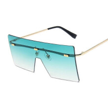 (Double Green) Vintage vierkante Siamese randloze oversized zonnebril voor dames, oceaanblauwe glazen, grote zonnebril, Oculos De Sol
