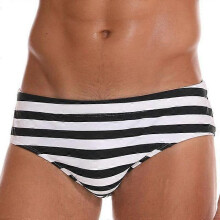 (Black Stripe, L) Bañador tipo slip transpirable con estampado para hombre, poliéster y elastano, tallas grandes, para nadar.