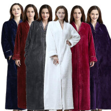 (grey, M) Albornoz con cremallera para mujer, de vellón polar, manga larga hasta el tobillo, para invierno, lavable a máquina