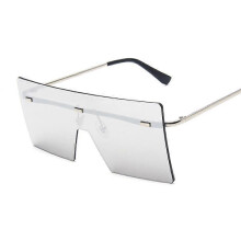 (Silver) Vintage vierkante Siamese randloze oversized zonnebril voor dames, oceaanblauwe glazen, grote zonnebril, Oculos De Sol