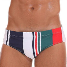 (Color Stripe, XL) Ademende zwembroek met print voor heren, gemaakt van polyester en spandex, verkrijgbaar in grote maten, geschikt om mee te zwemmen.
