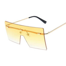 (Double Yellow) Vintage vierkante Siamese randloze oversized zonnebril voor dames, oceaanblauwe glazen, grote zonnebril, Oculos De Sol