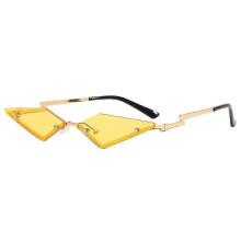 (Yellow) Semi Rimless Triangle Metal Sunglasses for Women Cat Eye Half Frame UV400 Lens