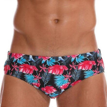 (Red Flower, XL) Ademende zwembroek met print voor heren, gemaakt van polyester en spandex, verkrijgbaar in grote maten, geschikt om mee te zwemmen.
