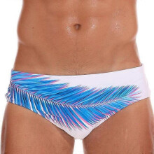 (Blue Leaf, L) Slip de bain homme imprimé, respirant, en polyester et élasthanne, grandes tailles, pour la natation