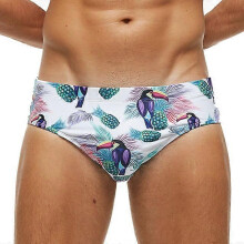 (Pineapple Birds, XXXL) Slip da bagno da uomo traspiranti con stampa push-up, in poliestere ed elastan, taglie forti, per nuoto