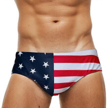 (Flag, L) Slip de bain homme imprimé, respirant, en polyester et élasthanne, grandes tailles, pour la natation