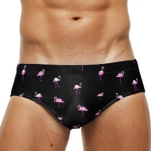 (Flamingo, XL) Ademende zwembroek met print voor heren, gemaakt van polyester en spandex, verkrijgbaar in grote maten, geschikt om mee te zwemmen.