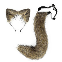 (Grass yellow) Set de accesorios para cosplay de zorro y gato, cola de piel sintética 50cm, diadema con orejas para fiestas de disfraces