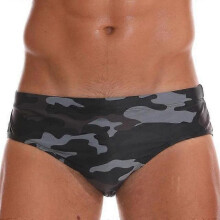 (Camouflage, L) Slip de bain homme imprimé, respirant, en polyester et élasthanne, grandes tailles, pour la natation
