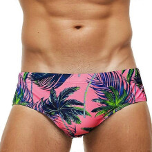 (Red Coconut Trees, XL) Slip da bagno da uomo traspiranti con stampa push-up, in poliestere ed elastan, taglie forti, per nuoto