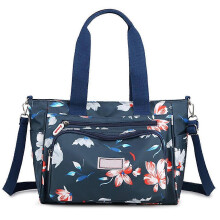 (Blue Red) Bolso tote de nailon impermeable para mujer, con múltiples bolsillos, desmontable, para compras trabajo y citas